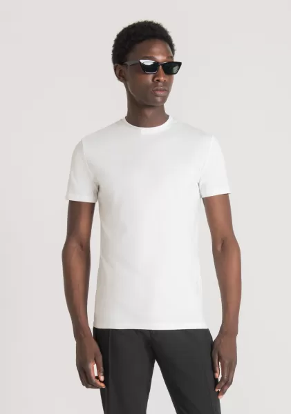 T-Shirt Super Slim Fit Aus Elastischer Baumwolle Mit Logo-Print Weiß Antony Morato Herren T-Shirts Und Polo