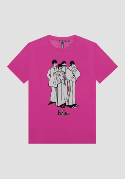 Herren T-Shirt Regular Fit Aus 100 % Baumwolle Mit Print „The Beatles“ Antony Morato Magenta T-Shirts Und Polo
