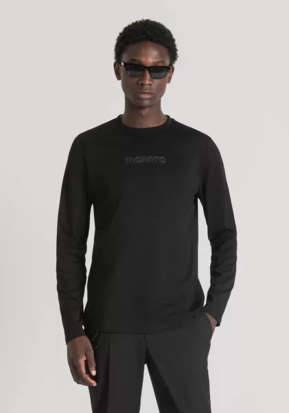 Schwarz Herren T-Shirts Und Polo Antony Morato T-Shirt Slim Fit Aus 100 % Baumwolle Mit Geprägtem Logo