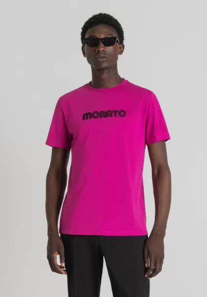Antony Morato Herren Magenta T-Shirt Slim Fit Aus 100 % Baumwolle Mit Logoprint T-Shirts Und Polo