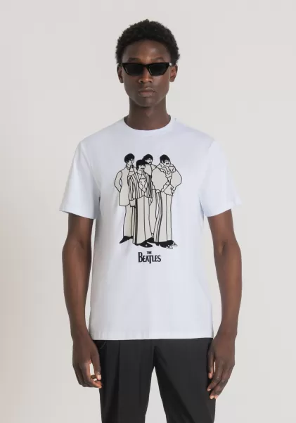 Herren Weiß Antony Morato T-Shirts Und Polo T-Shirt Regular Fit Aus 100 % Baumwolle Mit Print „The Beatles“