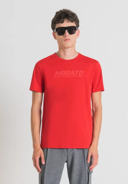 Antony Morato Feuerrot T-Shirts Und Polo T-Shirt Slim Fit Aus Reiner Baumwolle Mit „Morato“-Print Herren