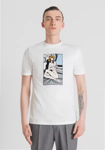 Antony Morato T-Shirt Regular Fit Aus 100 % Baumwolle Mit Cartoon-Print Creme T-Shirts Und Polo Herren