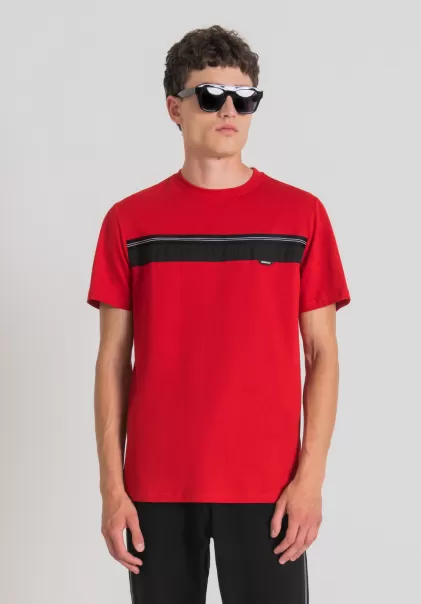 Antony Morato T-Shirts Und Polo T-Shirt Regular Fit Aus Weicher Baumwolle Mit Kontrastierendem Band Rot Herren