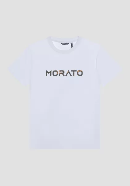 T-Shirts Und Polo Herren Creme Antony Morato T-Shirt Regular Fit Aus Reiner Baumwolle Mit Gummiertem Logo-Print