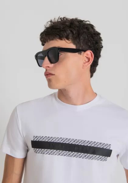 Antony Morato T-Shirts Und Polo T-Shirt Super Slim Fit Aus Baumwollstretch Mit Geprägtem Logo Weiß Herren