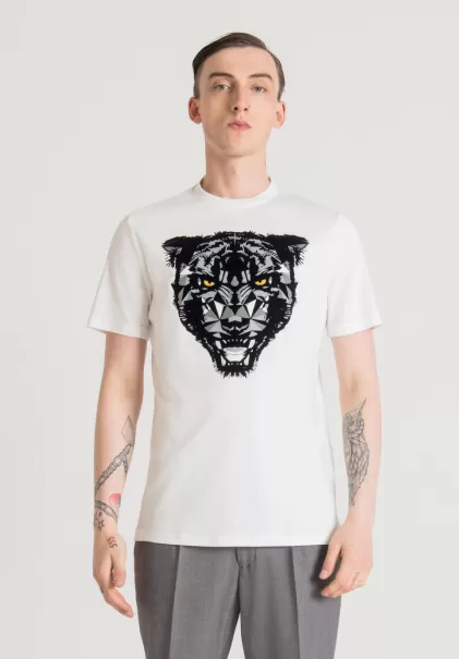 T-Shirts Und Polo Herren Creme Antony Morato T-Shirt Regular Fit Aus 100 % Weicher Baumwolle Mit Panther-Print