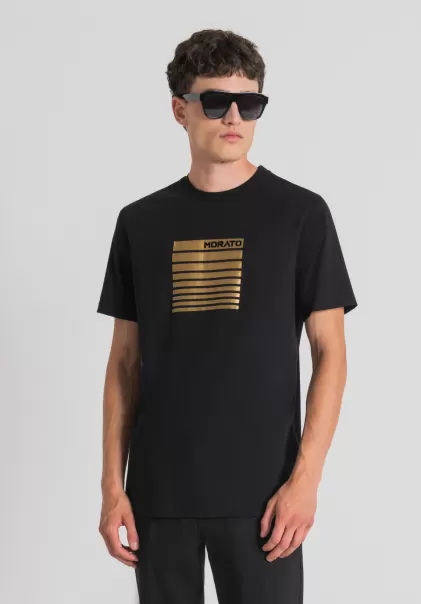 Schwarz Herren Antony Morato T-Shirt Regular Fit Aus 100 % Baumwolle Mit Flock-Print T-Shirts Und Polo