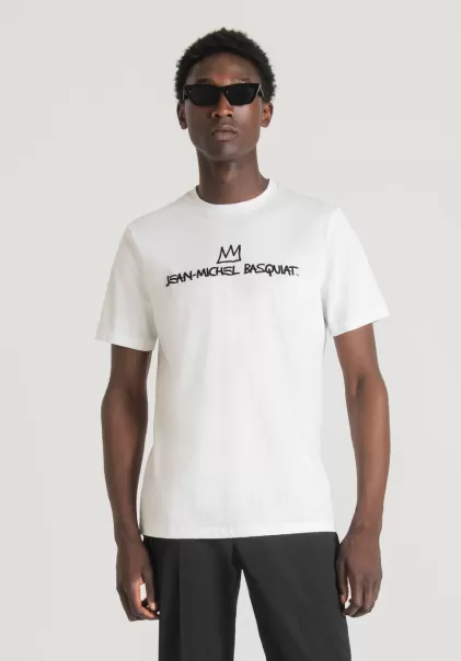 Antony Morato Creme T-Shirt Regular Fit Aus 100 % Baumwolle Mit Basquiat-Print Herren T-Shirts Und Polo