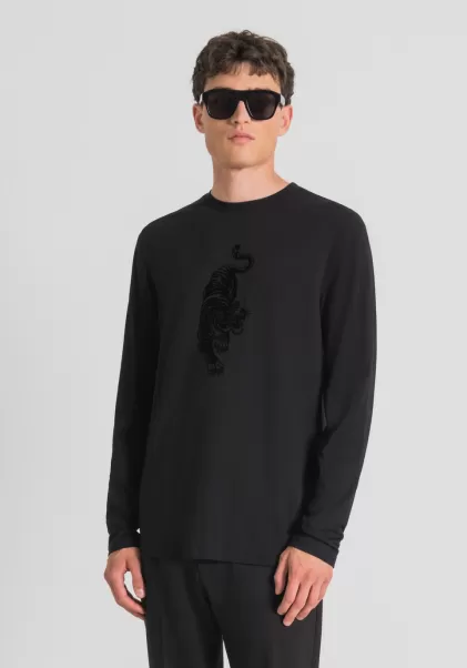 Schwarz T-Shirts Und Polo Herren T-Shirt Regular Fit Aus 100 % Baumwolle Mit Tiger-Print Antony Morato