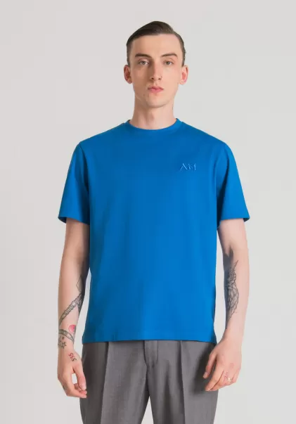 Herren T-Shirt Over Fit Aus Reiner Baumwolle Mit Gesticktem Logo Antony Morato T-Shirts Und Polo Kobalt
