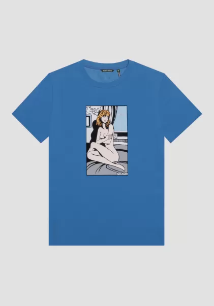 Kobalt Antony Morato T-Shirt Regular Fit Aus 100 % Baumwolle Mit Cartoon-Print Herren T-Shirts Und Polo