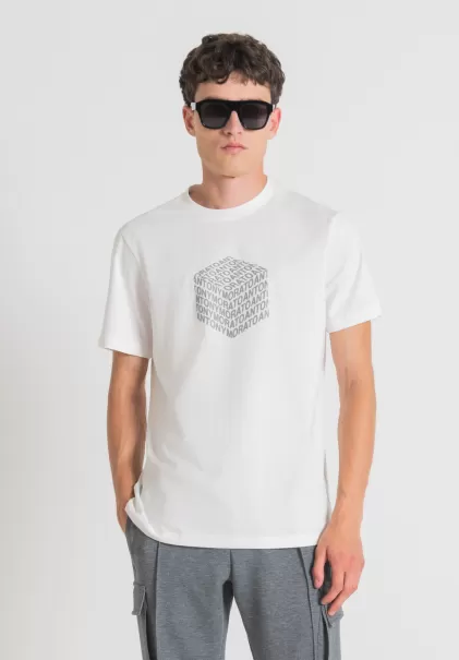 Antony Morato T-Shirts Und Polo Herren Creme T-Shirt Regular Fit Aus Baumwolle Mit Reflektierendem Logo-Print