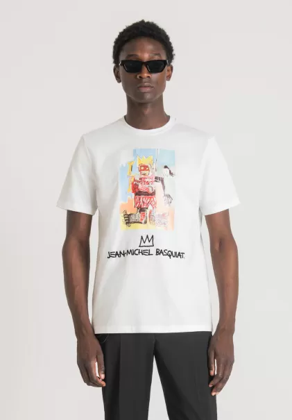Antony Morato Creme T-Shirts Und Polo Herren T-Shirt Regular Fit Aus Baumwolle Mit Basquiat-Print