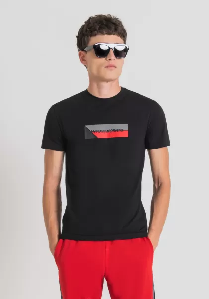 T-Shirts Und Polo Herren Antony Morato Schwarz T-Shirt Super Slim Fit Aus Baumwollstretch Mit Logo-Print