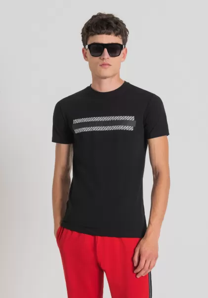 Schwarz Antony Morato T-Shirt Super Slim Fit Aus Baumwollstretch Mit Geprägtem Logo T-Shirts Und Polo Herren