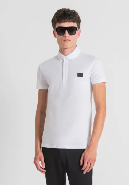 Antony Morato Poloshirt Super Slim Fit Aus Stretch-Baumwolle Mit Logo-Plakette T-Shirts Und Polo Herren Weiß