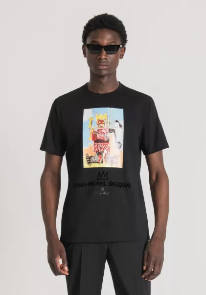 T-Shirt Regular Fit Aus Baumwolle Mit Basquiat-Print Schwarz Herren T-Shirts Und Polo Antony Morato