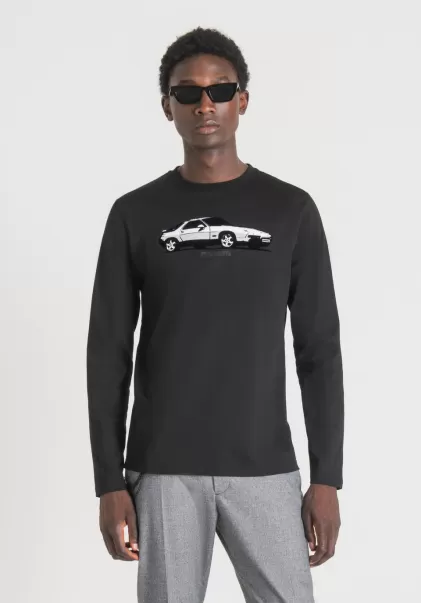 Schwarz T-Shirt Regular Fit Mit Langen Ärmeln Aus Weicher Baumwolle Mit Auto-Print T-Shirts Und Polo Herren Antony Morato
