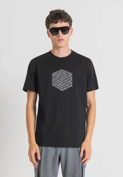 Herren Antony Morato T-Shirts Und Polo Schwarz T-Shirt Regular Fit Aus Baumwolle Mit Reflektierendem Logo-Print