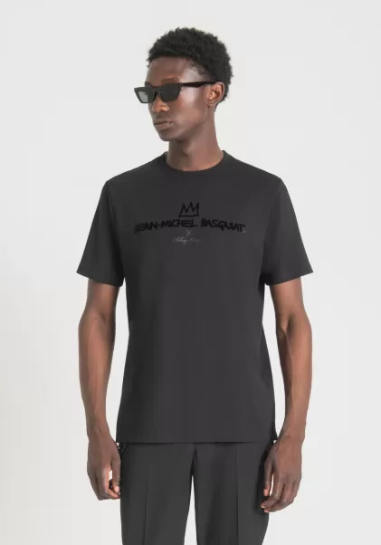 T-Shirts Und Polo Antony Morato Schwarz T-Shirt Regular Fit Aus 100 % Baumwolle Mit Basquiat-Print Herren