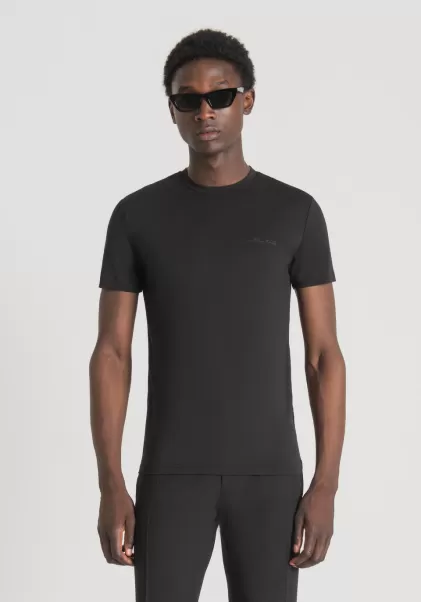 T-Shirt Super Slim Fit Aus Elastischer Baumwolle Mit Logo-Print Schwarz T-Shirts Und Polo Herren Antony Morato