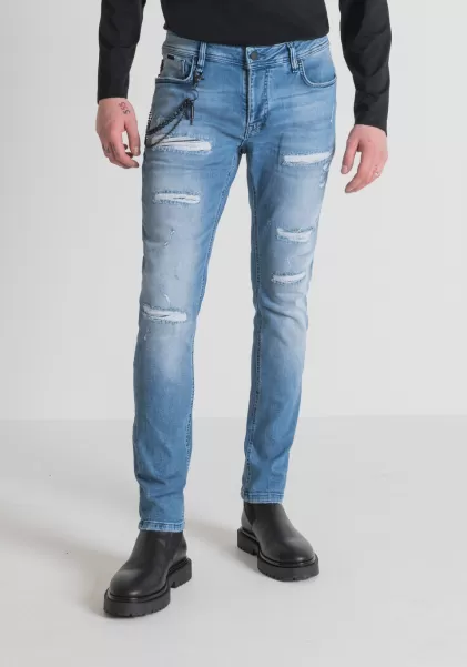 Jeans Tapered Fit „Iggy“ Aus Stretch-Denim-Baumwolle Mit Mittlerer Waschung Jeans Antony Morato Blue Denim Herren