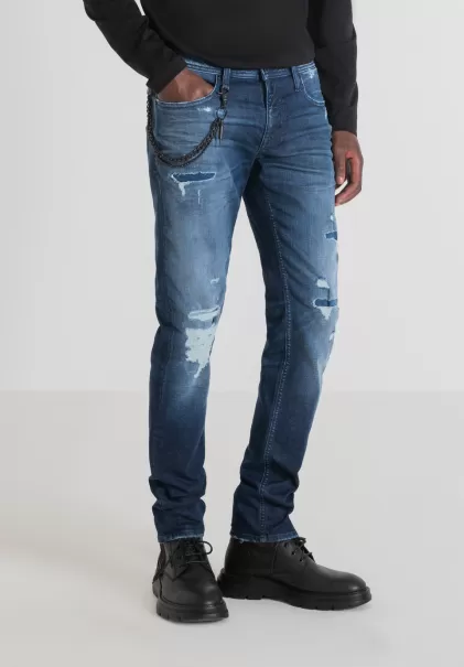 Jeans Herren Jeans Tapered Fit „Iggy“ Aus Stretch-Denim Mit Mittlerer Waschung Blue Denim Antony Morato