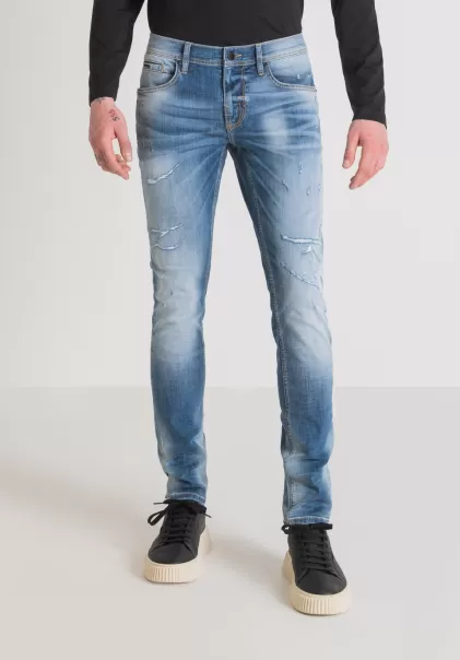 Jeans Blue Denim Jeans Super Skinny Fit „Gilmour“ Aus Blauem Stretch-Denim Mit Heller Waschung Herren Antony Morato