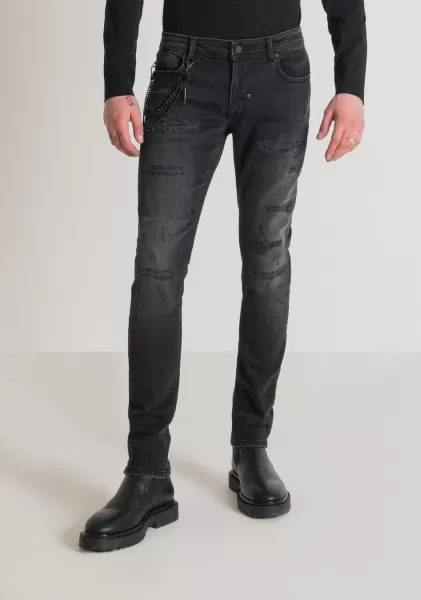 Herren Jeans Tapered Fit „Iggy“ Aus Stretch-Denim Schwarze Waschung Schwarz Jeans Antony Morato
