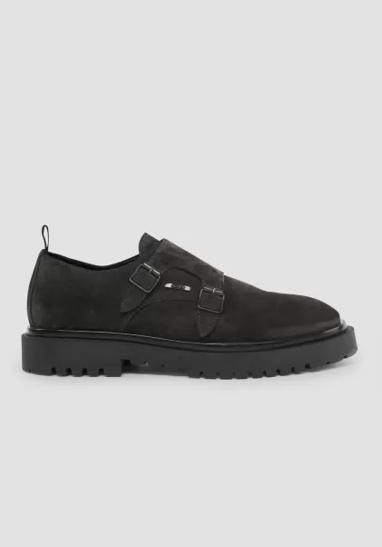 Anthrazit Herren Formelle Schuhe Schuhe Monk Strap „Barren“ Aus Wildleder Antony Morato