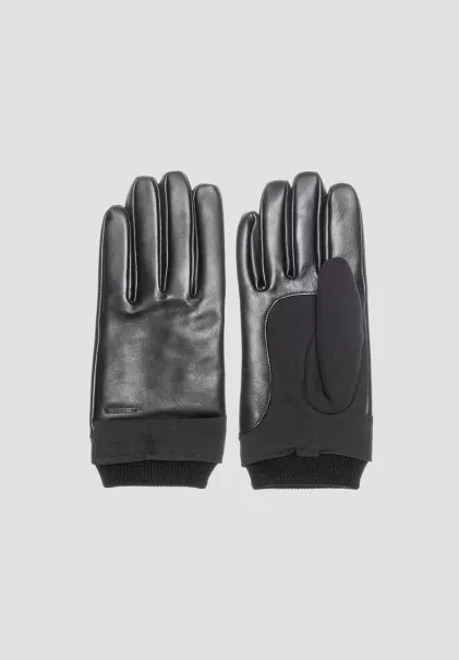 Schwarz Herren Handschuhe Handschuhe Aus Stoff Und Echtem Leder Antony Morato